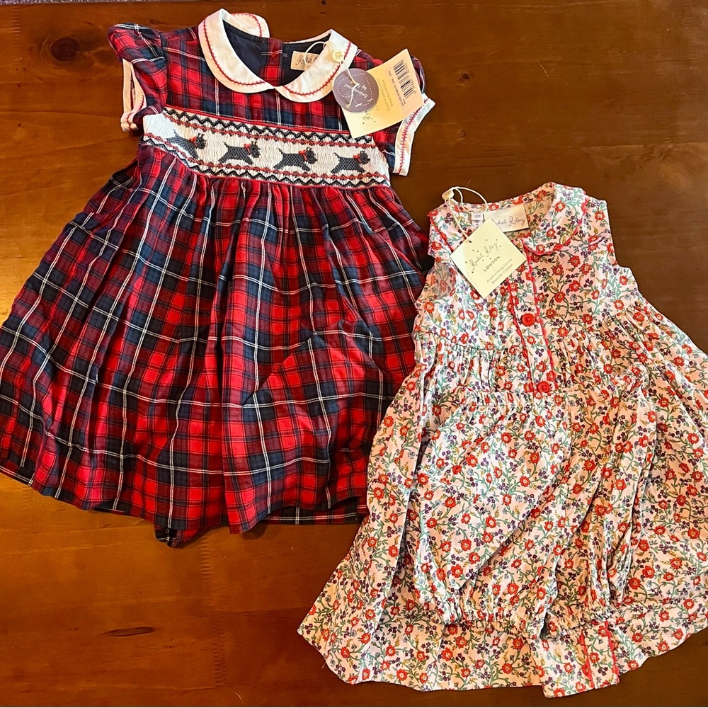 Rachel Riley Plaid Red (18m)and Floral(12m) Kids Dress set
